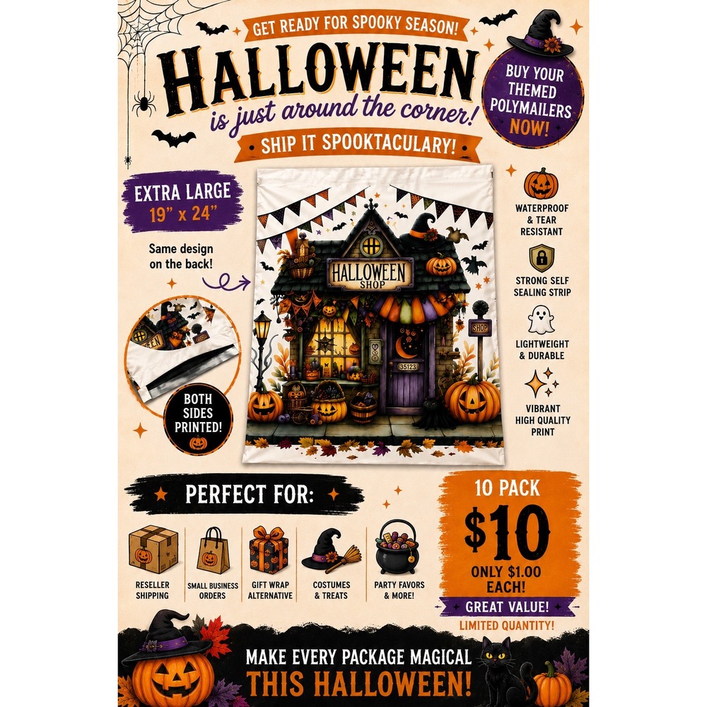 Halloween Poly Mailers 19x24 10 Pack Large Shipping Bags Boutique Reseller Gift